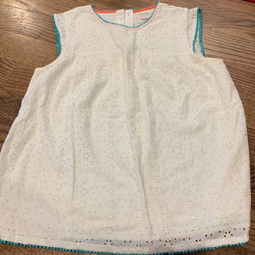 Johnnie B eyelet tank top with blue trim